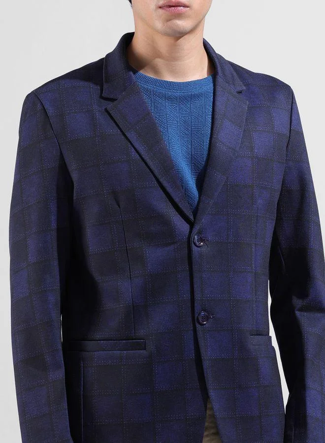 The Indian Garage Co  Men Comfort Fit Checked Notch Collar Full Sleeves Blazer for Men | Best Price UAE